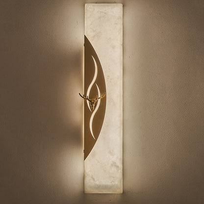 Traditional Chinese Copper Frame Marble Shade Rectangle LED Wall Sconce Lamp For Living Room
