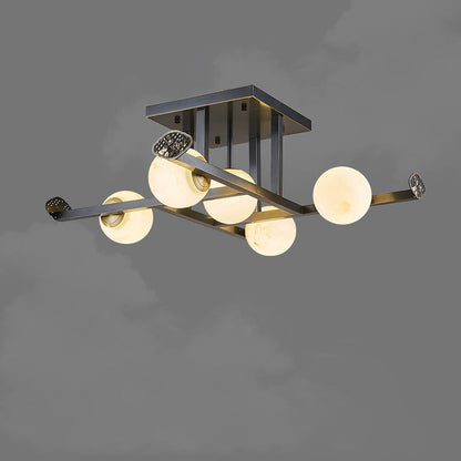 Modern Luxury Marble Ball Shade Copper 5/9-Light Semi-Flush Mount Ceiling Light For Living Room