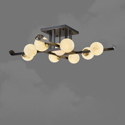 Modern Luxury Marble Ball Shade Copper 5/9-Light Semi-Flush Mount Ceiling Light For Living Room