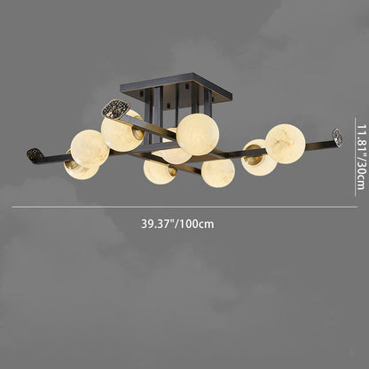 Modern Luxury Marble Ball Shade Copper 5/9-Light Semi-Flush Mount Ceiling Light For Living Room