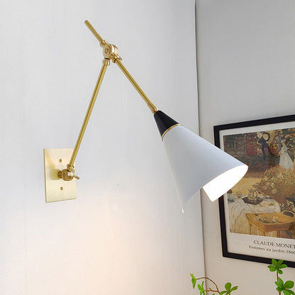 Contemporary Scandinavian Brass Aluminum Tapered Shade 1-Light Wall Sconce Lamp For Bedroom