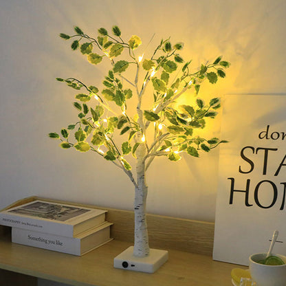 Contemporary Creative Plastic Fabric Artificial Birch Tree Design LED Table Lamp For Bedroom
