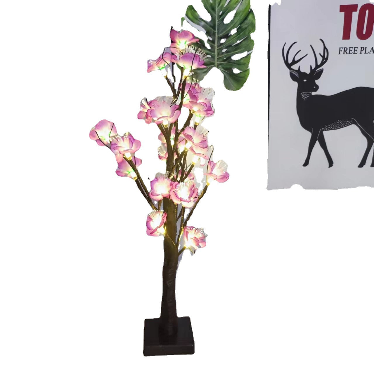 Contemporary Creative Plastic Fabric Artificial Rose Flower Tree LED Table Lamp For Bedroom