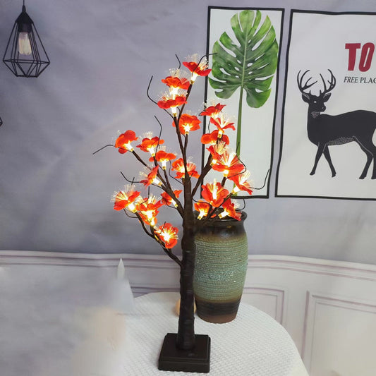 Contemporary Creative Plastic Fabric Artificial Rose Flower Tree LED Table Lamp For Bedroom