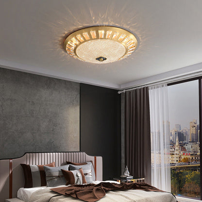 Contemporary Luxury Copper Acrylic Round LED Flush Mount Ceiling Light For Bedroom