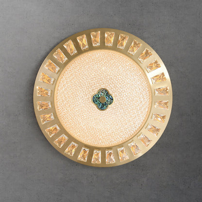 Contemporary Luxury Copper Acrylic Round LED Flush Mount Ceiling Light For Bedroom