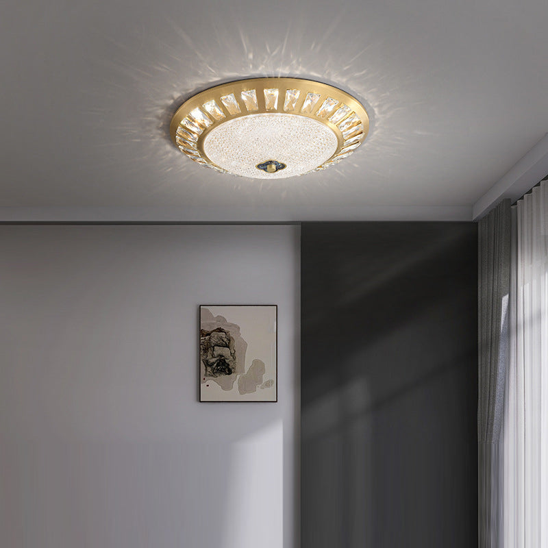 Contemporary Luxury Copper Acrylic Round LED Flush Mount Ceiling Light For Bedroom