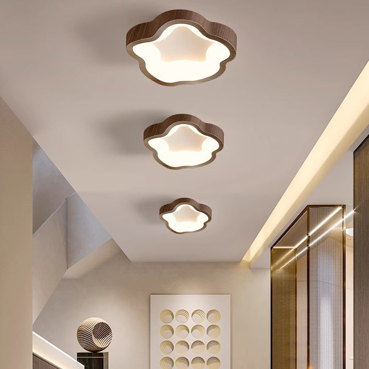 Traditional Japanese Corrugated Iron PE LED Flush Mount Ceiling Light For Living Room
