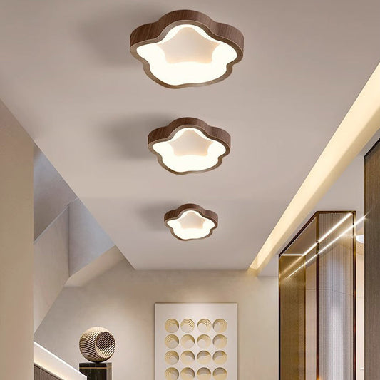Traditional Japanese Corrugated Iron PE LED Flush Mount Ceiling Light For Living Room