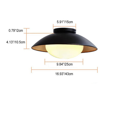 Traditional French Dome Hardware Glass Globe Shade 1-Light Semi-Flush Mount Ceiling Light For Living Room