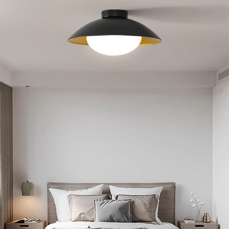 Traditional French Dome Hardware Glass Globe Shade 1-Light Semi-Flush Mount Ceiling Light For Living Room