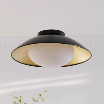 Traditional French Dome Hardware Glass Globe Shade 1-Light Semi-Flush Mount Ceiling Light For Living Room