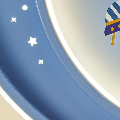 Contemporary Creative Iron Acrylic Cartoon Astronaut Spaceman Planet LED Flush Mount Ceiling Light For Living Room