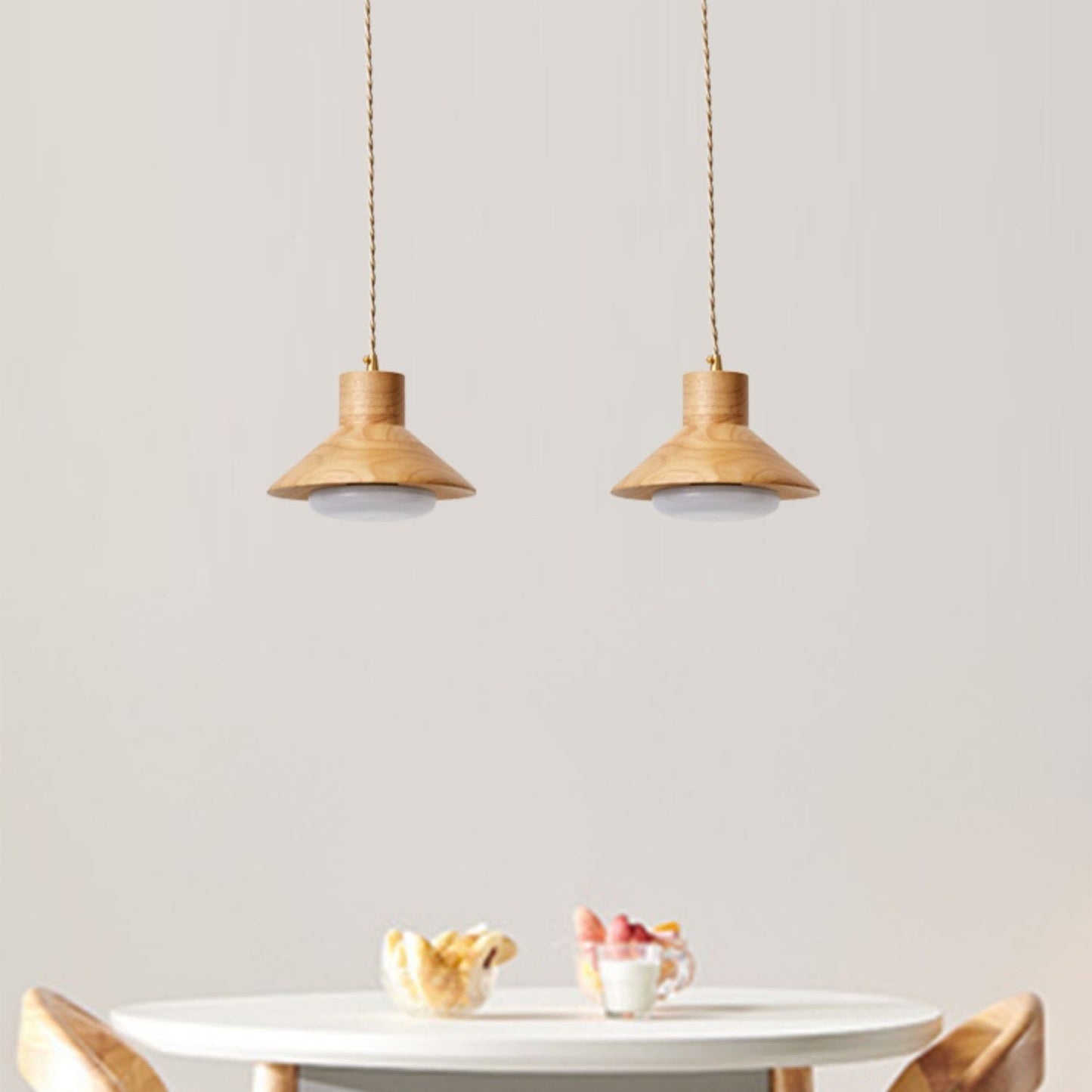 Traditional Japanese Wood Grain Tapered 1-Light Pendant Light For Living Room