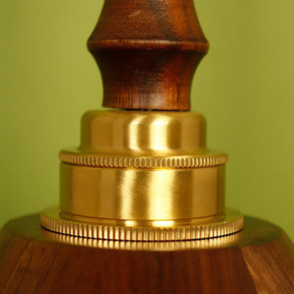 Traditional Vintage Brass Walnut Wood Conical 1-Light Pendant Light For Living Room