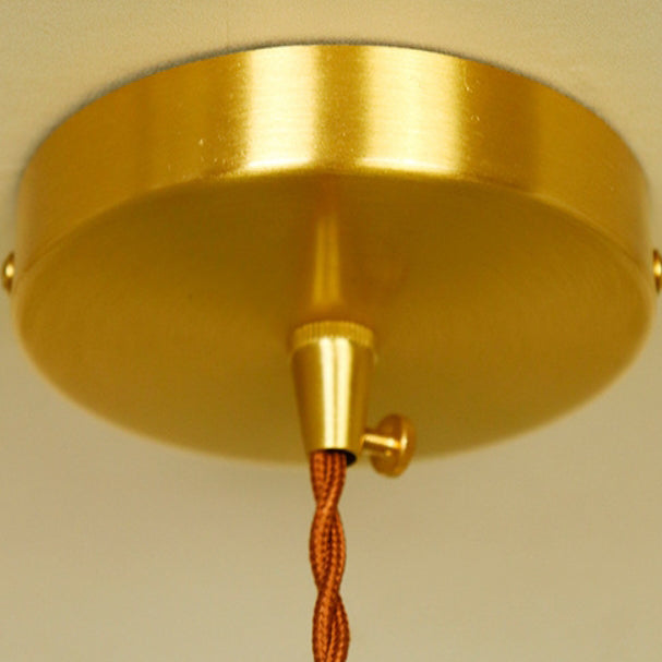 Traditional Vintage Brass Walnut Wood Conical 1-Light Pendant Light For Living Room