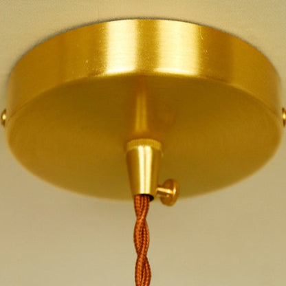 Traditional Vintage Brass Walnut Wood Conical 1-Light Pendant Light For Living Room