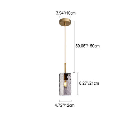 Contemporary Nordic Cylindrical Water Ripple Glass Iron 1-Light Pendant Light For Living Room