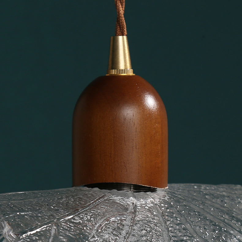 Traditional Vintage Brass Flower Glass Shade Solid Wood 1-Light Pendant Light For Living Room