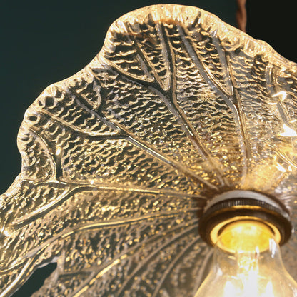 Traditional Vintage Brass Flower Glass Shade Solid Wood 1-Light Pendant Light For Living Room