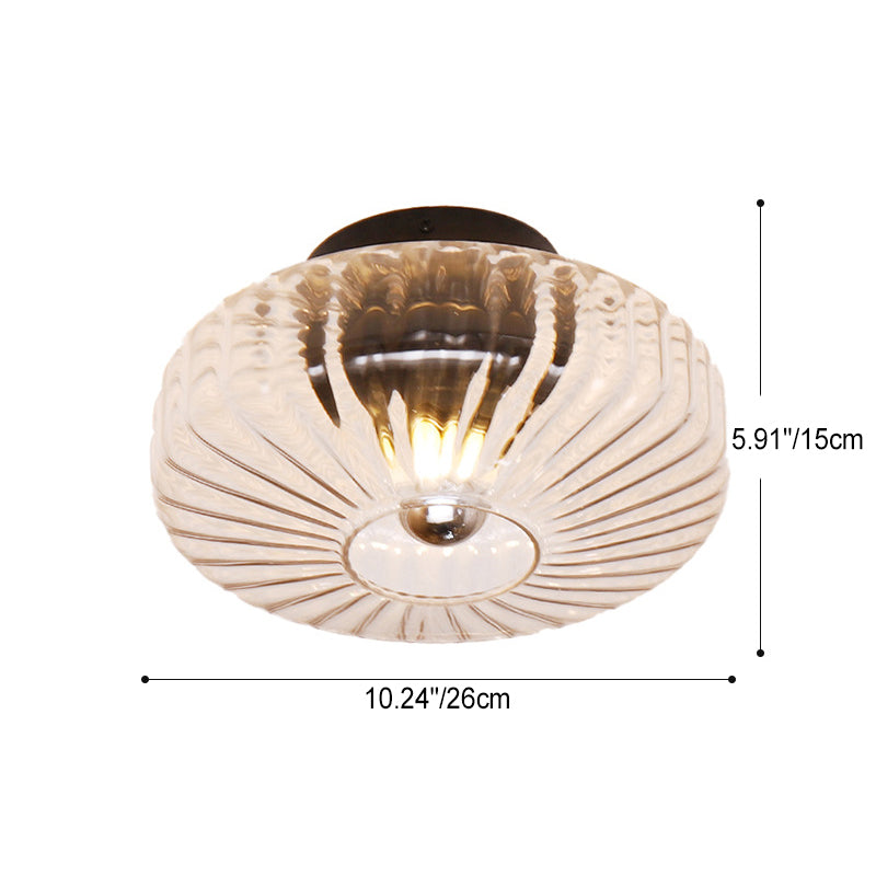 Modern Luxury Round Vertical Grain Glass Shade 1-Light Semi-Flush Mount Ceiling Light For Living Room