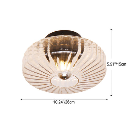 Modern Luxury Round Vertical Grain Glass Shade 1-Light Semi-Flush Mount Ceiling Light For Living Room
