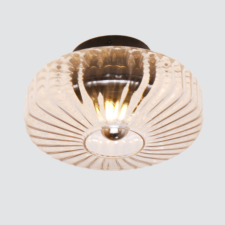 Modern Luxury Round Vertical Grain Glass Shade 1-Light Semi-Flush Mount Ceiling Light For Living Room