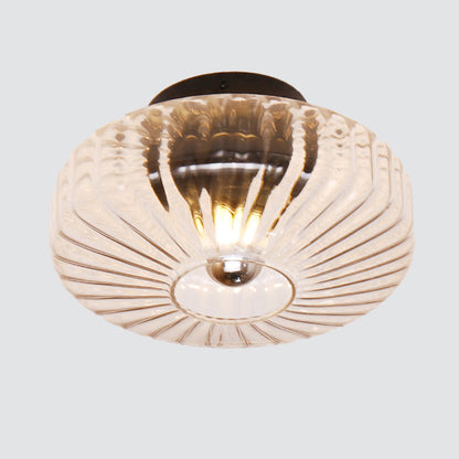 Modern Luxury Round Vertical Grain Glass Shade 1-Light Semi-Flush Mount Ceiling Light For Living Room