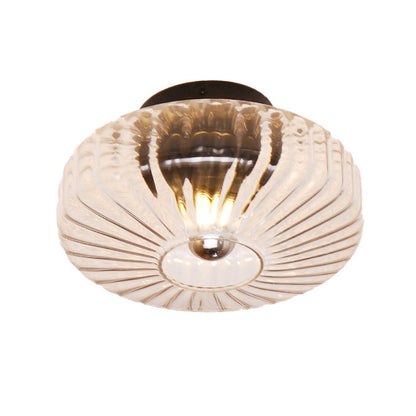 Modern Luxury Round Vertical Grain Glass Shade 1-Light Semi-Flush Mount Ceiling Light For Living Room