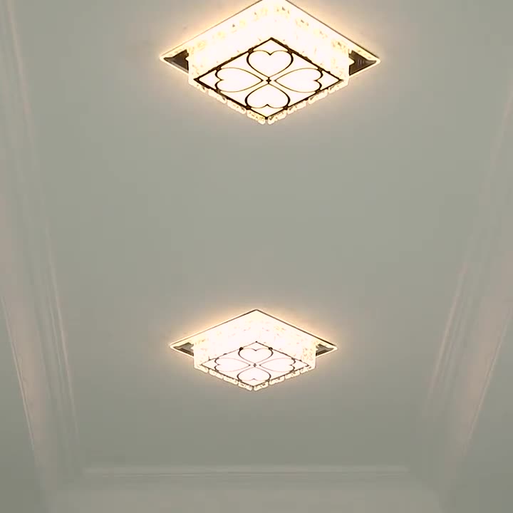 Contemporary Luxury Square Glass Crystal LED Flush Mount Ceiling Light For Living Room