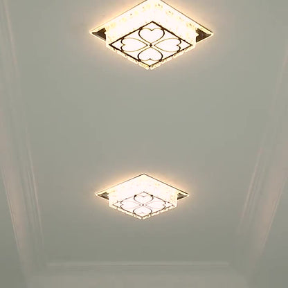 Contemporary Luxury Square Glass Crystal LED Flush Mount Ceiling Light For Living Room