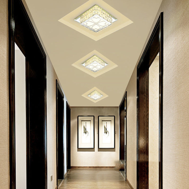 Contemporary Luxury Square Glass Crystal LED Flush Mount Ceiling Light For Living Room