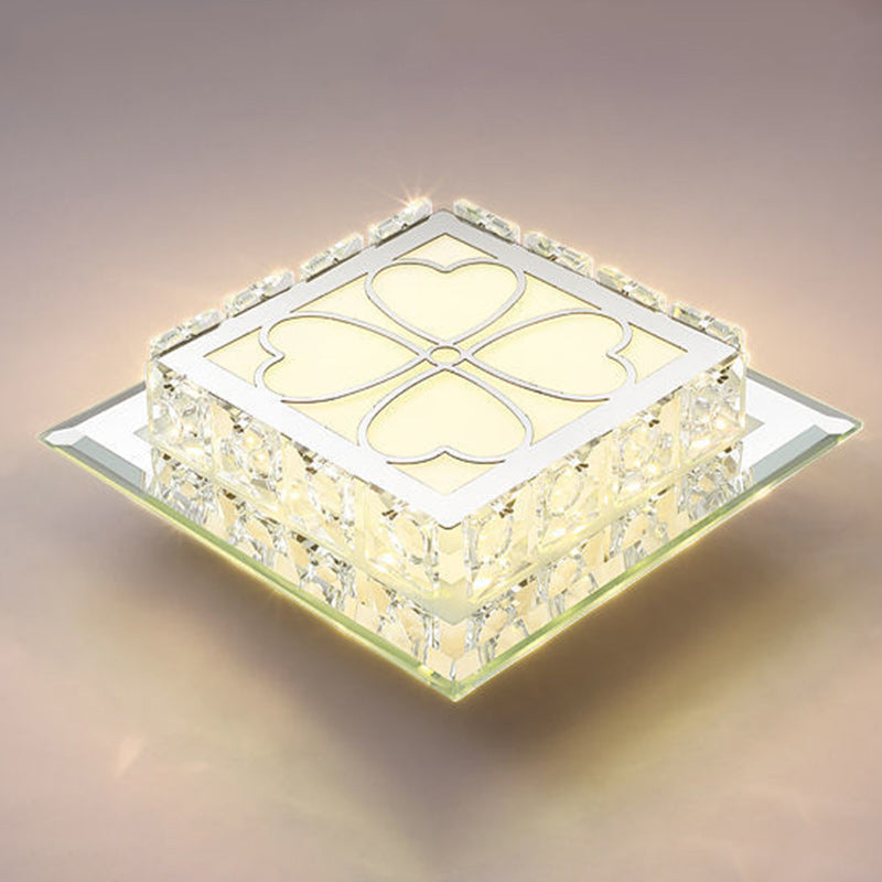 Contemporary Luxury Square Glass Crystal LED Flush Mount Ceiling Light For Living Room
