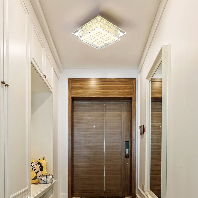 Contemporary Luxury Square Glass Crystal LED Flush Mount Ceiling Light For Living Room