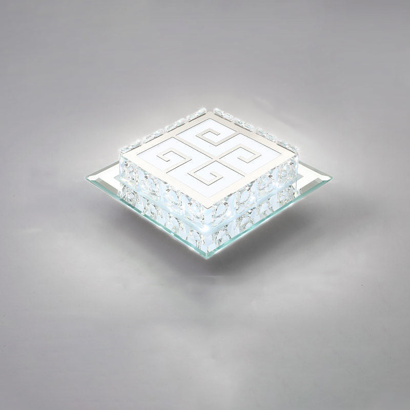 Contemporary Luxury Square Glass Crystal LED Flush Mount Ceiling Light For Living Room