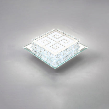 Contemporary Luxury Square Glass Crystal LED Flush Mount Ceiling Light For Living Room