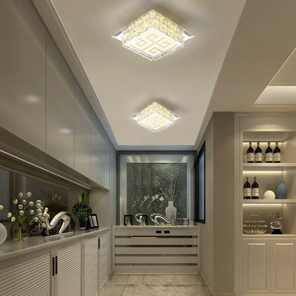 Contemporary Luxury Square Glass Crystal LED Flush Mount Ceiling Light For Living Room