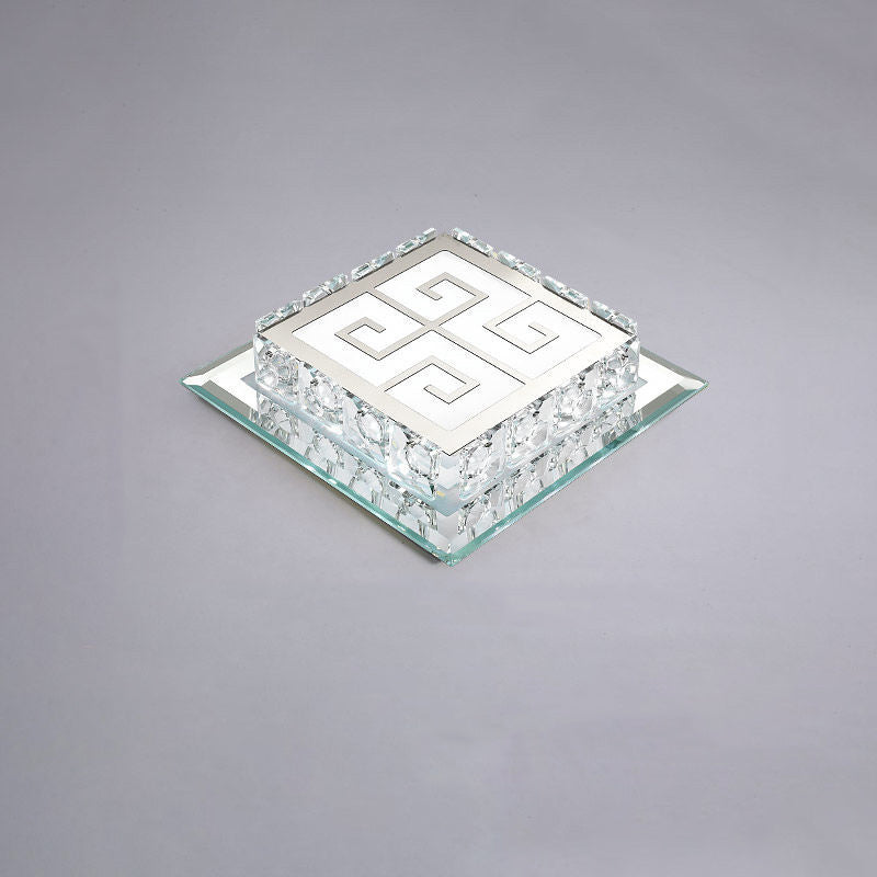 Contemporary Luxury Square Glass Crystal LED Flush Mount Ceiling Light For Living Room