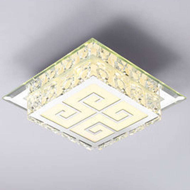 Contemporary Luxury Square Glass Crystal LED Flush Mount Ceiling Light For Living Room