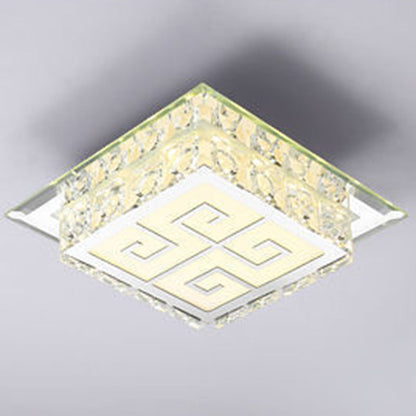Contemporary Luxury Square Glass Crystal LED Flush Mount Ceiling Light For Living Room