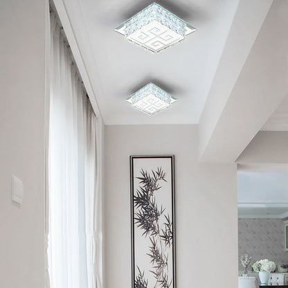Contemporary Luxury Square Glass Crystal LED Flush Mount Ceiling Light For Living Room