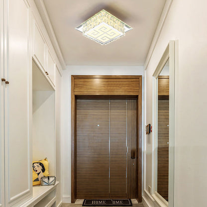 Contemporary Luxury Square Glass Crystal LED Flush Mount Ceiling Light For Living Room