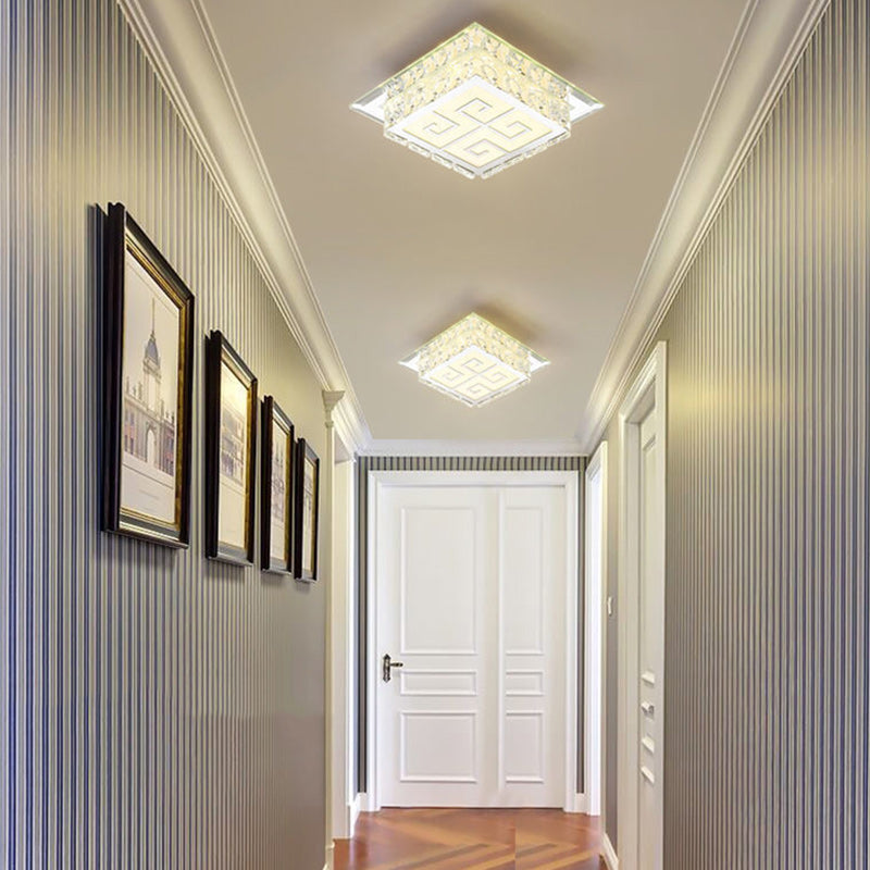 Contemporary Luxury Square Glass Crystal LED Flush Mount Ceiling Light For Living Room