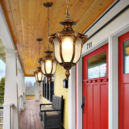 Traditional Vintage Aluminum Polygon Glass 1-Light Waterproof Outdoor Pendant Light For Garden