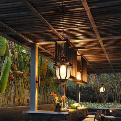 Traditional Vintage Aluminum Polygon Glass 1-Light Waterproof Outdoor Pendant Light For Garden