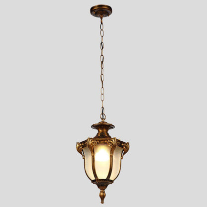 Traditional Vintage Aluminum Polygon Glass 1-Light Waterproof Outdoor Pendant Light For Garden
