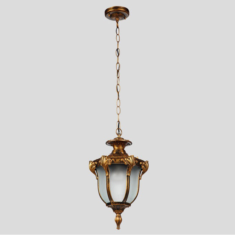 Traditional Vintage Aluminum Polygon Glass 1-Light Waterproof Outdoor Pendant Light For Garden