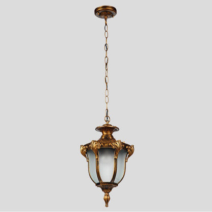 Traditional Vintage Aluminum Polygon Glass 1-Light Waterproof Outdoor Pendant Light For Garden