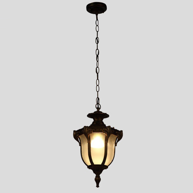 Traditional Vintage Aluminum Polygon Glass 1-Light Waterproof Outdoor Pendant Light For Garden