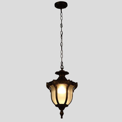 Traditional Vintage Aluminum Polygon Glass 1-Light Waterproof Outdoor Pendant Light For Garden